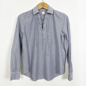 GAP Women’s Blue and White Striped Lace Up‎ Blouse Relaxed Fit Size Medium
